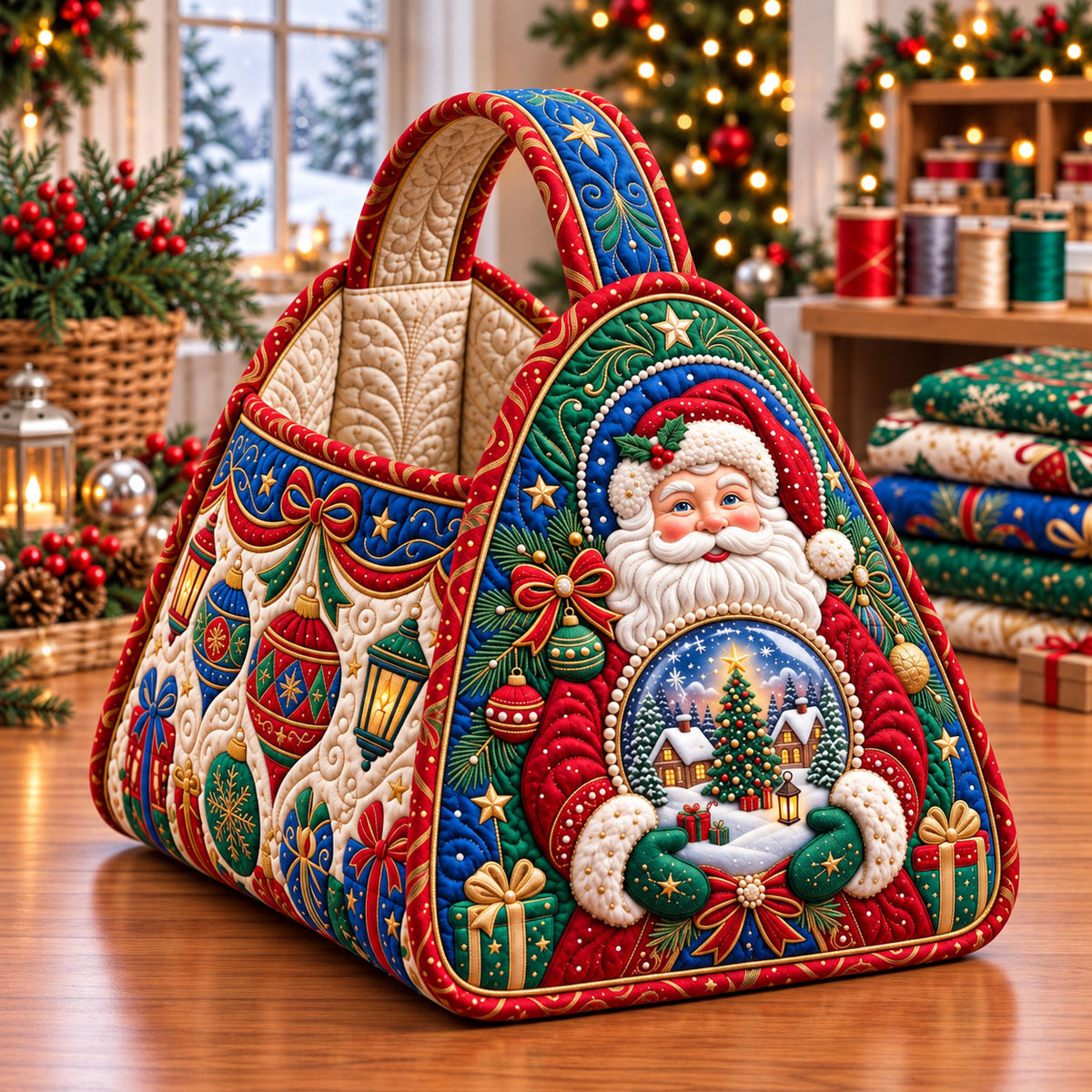 Santa Claus Christmas Quilted Basket GFTONMU3775