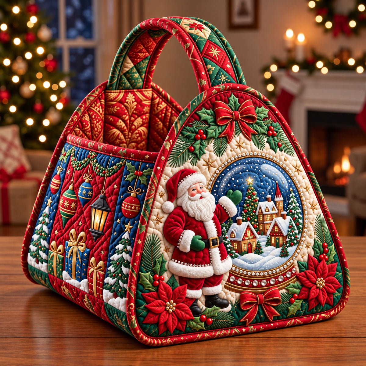 Santa Claus Christmas Quilted Basket GFTONMU3776