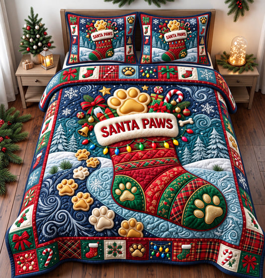 Santa Paws 3-Piece Quilted Bedding Set GFTONMU3814