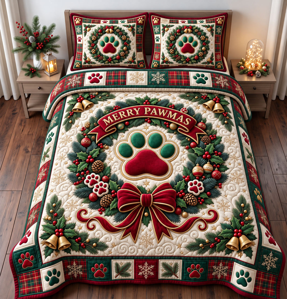 Santa Paws 3-Piece Quilted Bedding Set GFTONMU3818