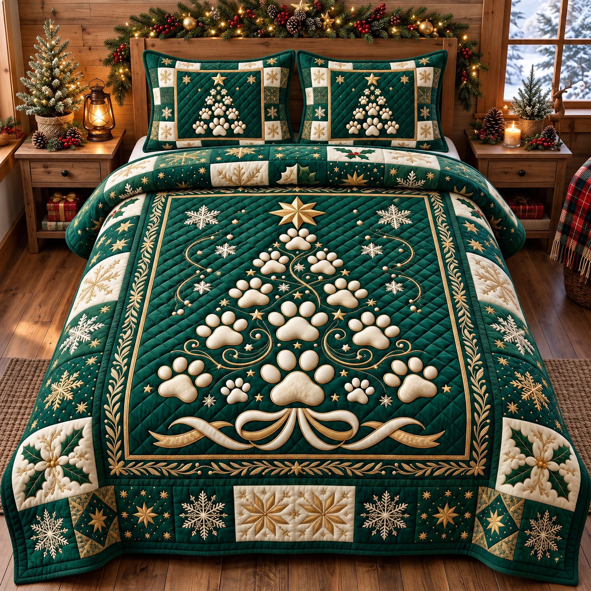Santa Paws 3-Piece Quilted Bedding Set GFTONMU3820