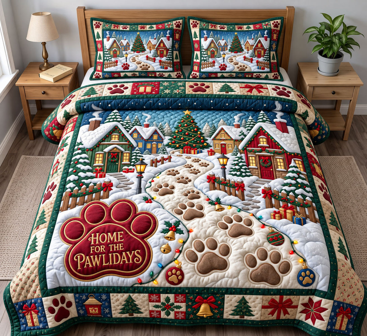 Santa Paws 3-Piece Quilted Bedding Set GFTONMU3825