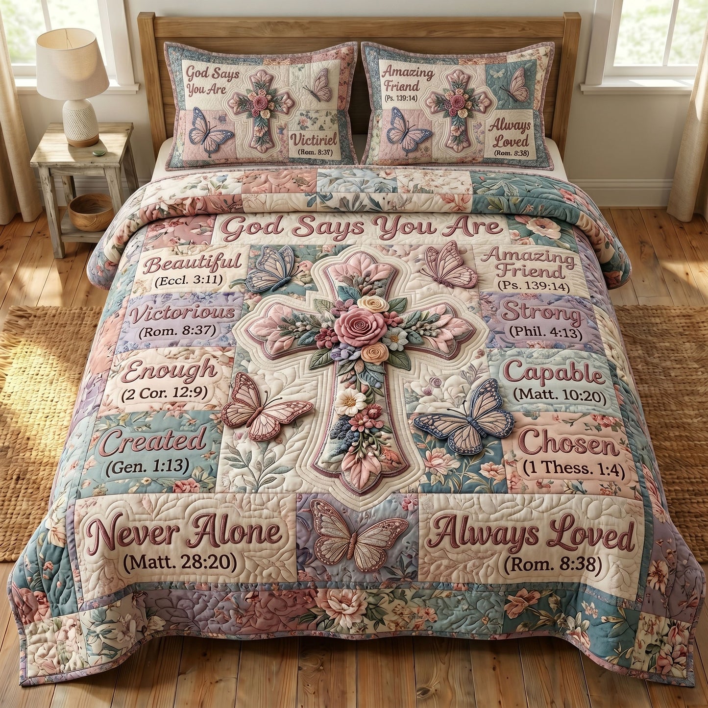 Floral Bible 3-Quilted Bedding Set GFTONMU383