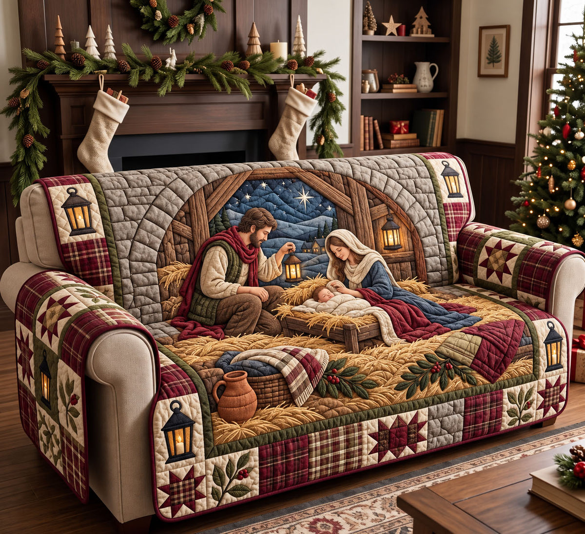 Nativity Scene Quilted Sofa Cover GFTONMU3833
