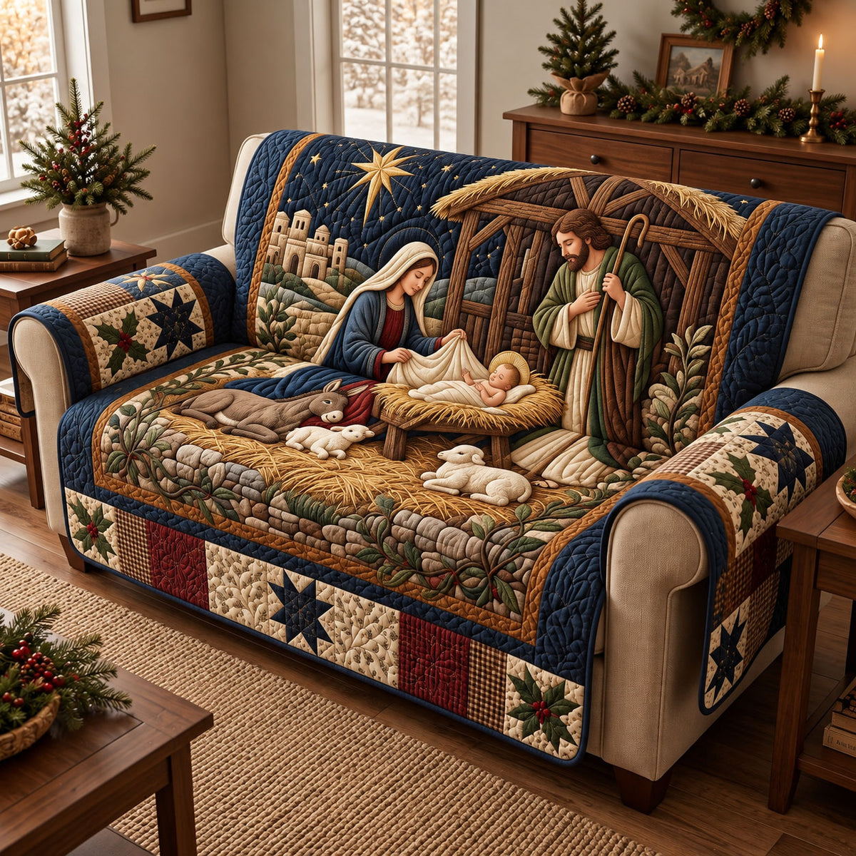 Nativity Scene Quilted Sofa Cover GFTONMU3835