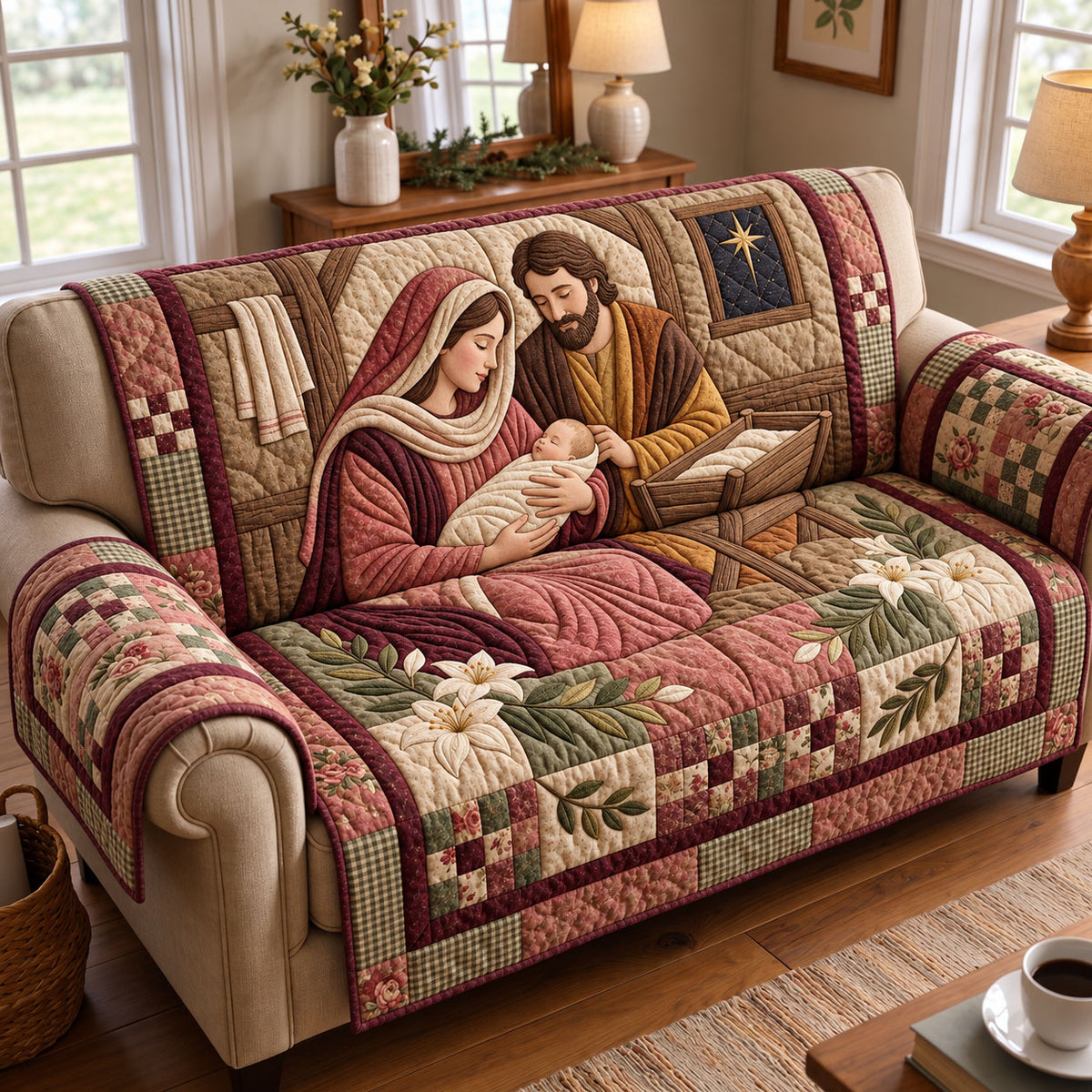 Nativity Scene Quilted Sofa Cover GFTONMU3841