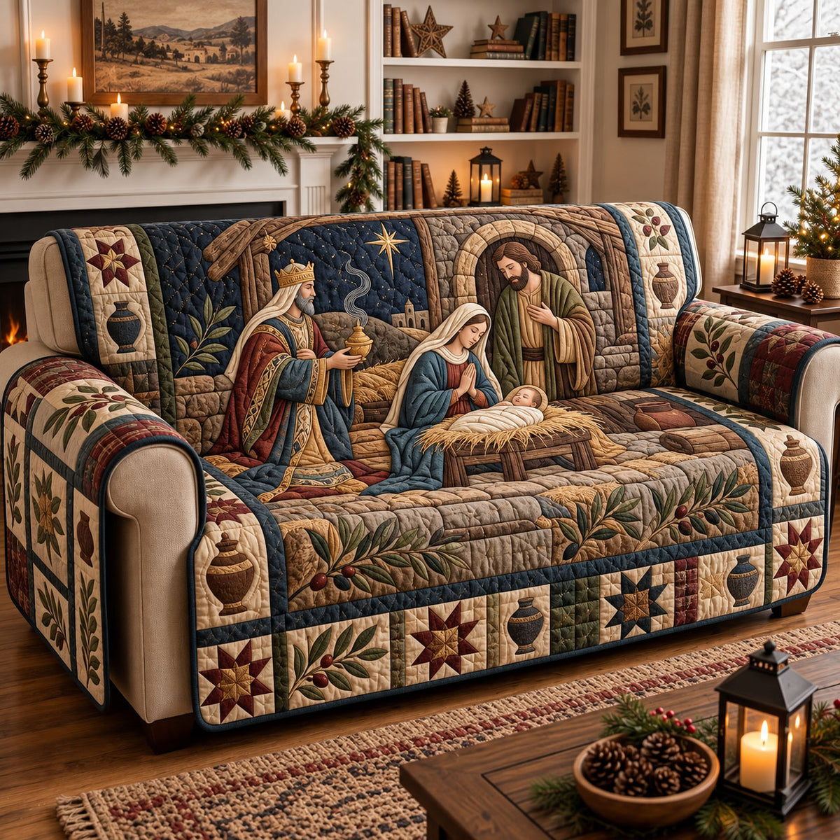 Nativity Scene Quilted Sofa Cover GFTONMU3846