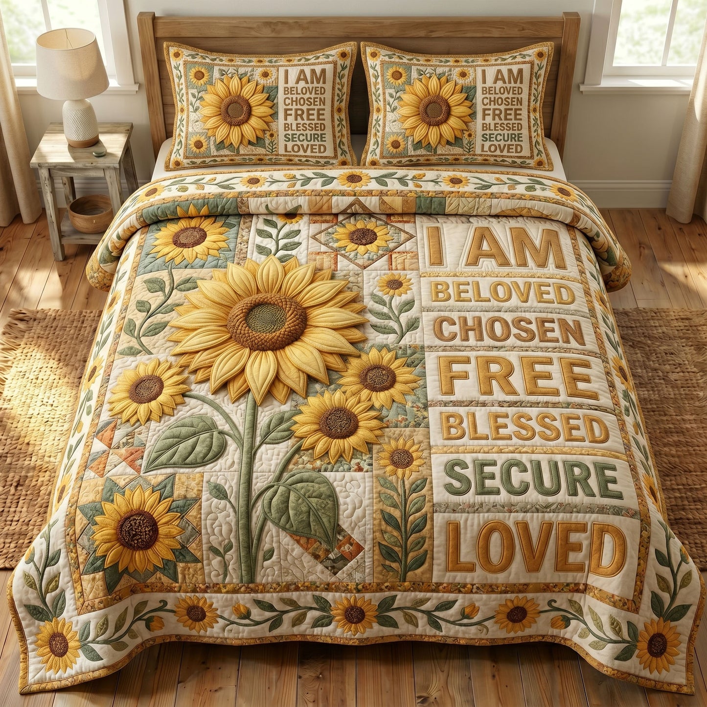 Floral Bible 3-Piece Quilted Bedding Set GFTONMU385