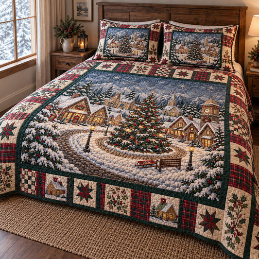 Christmas Village 3-Piece Quilted Bedding Set GFTONMU3861