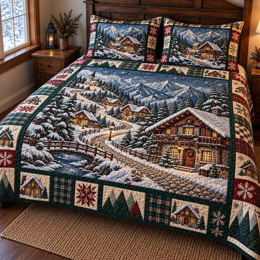 Christmas Village 3-Piece Quilted Bedding Set GFTONMU3862