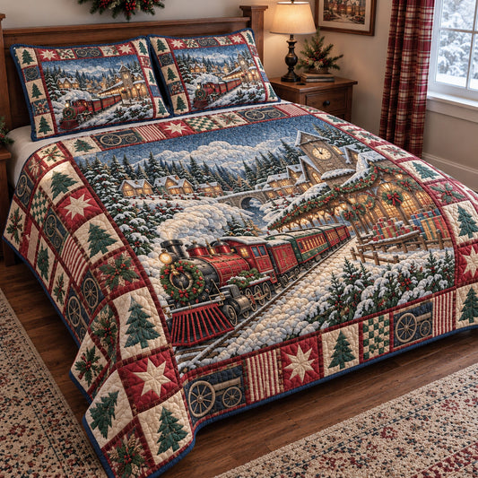 Christmas Village 3-Piece Quilted Bedding Set GFTONMU3864