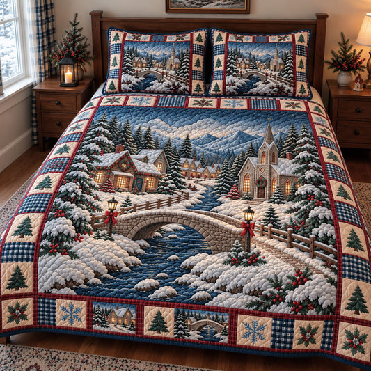 Christmas Village 3-Piece Quilted Bedding Set GFTONMU3865