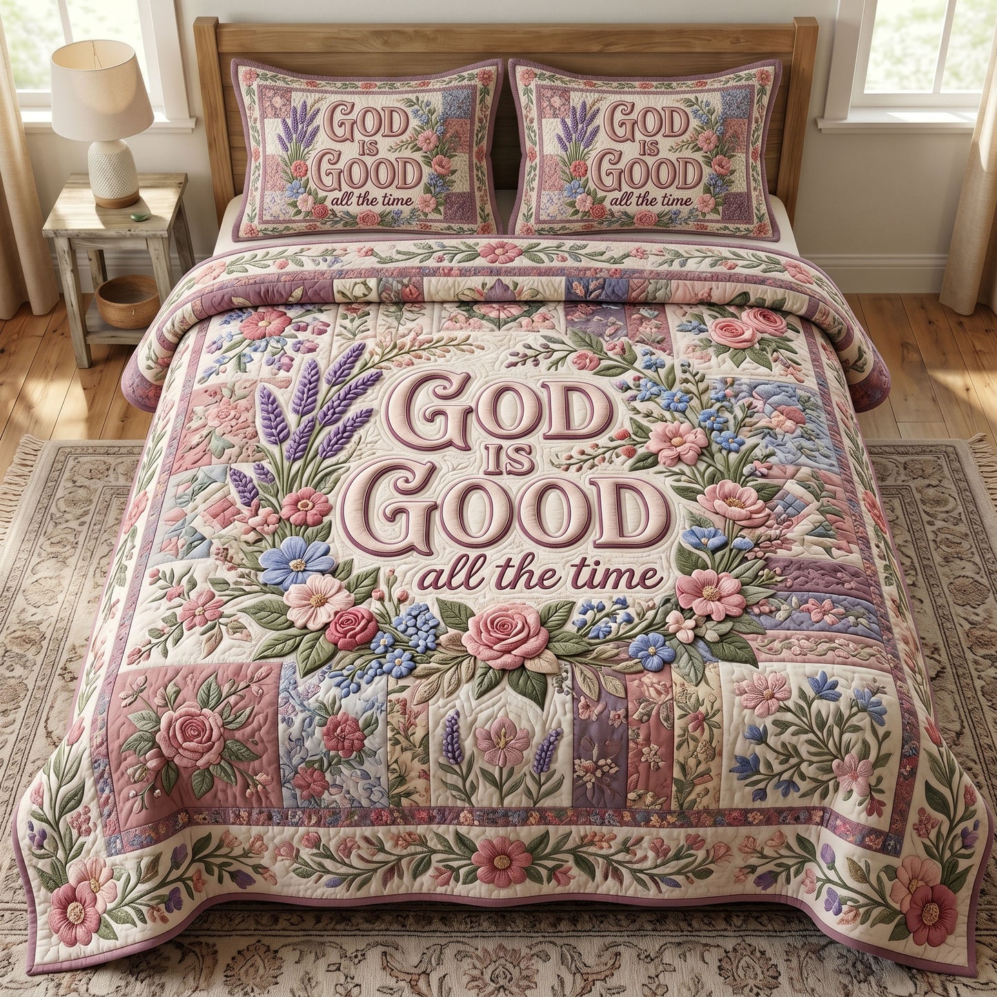 Floral Bible 3-Quilted Bedding Set GFTONMU387
