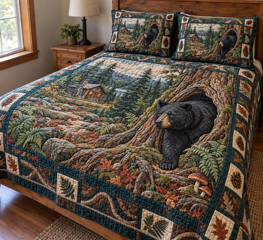 Rustic Bear 3-Piece Quilted Bedding Set GFTONMU3870