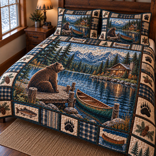 Rustic Bear 3-Piece Quilted Bedding Set GFTONMU3874