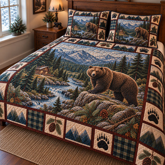 Rustic Bear 3-Piece Quilted Bedding Set GFTONMU3875
