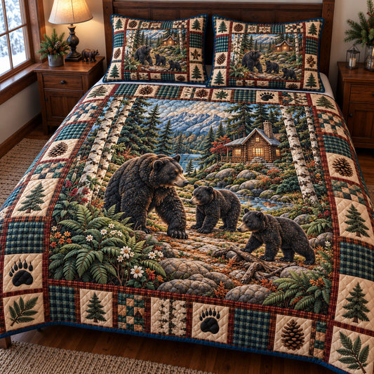 Rustic Bear 3-Piece Quilted Bedding Set GFTONMU3878