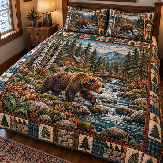 Rustic Bear 3-Piece Quilted Bedding Set GFTONMU3879