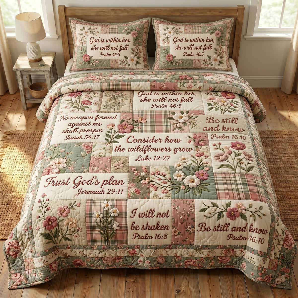 Floral Bible 3-Piece Quilted Bedding Set GFTONMU388