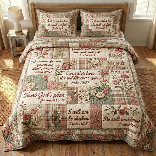 Floral Bible 3-Piece Quilted Bedding Set GFTONMU388