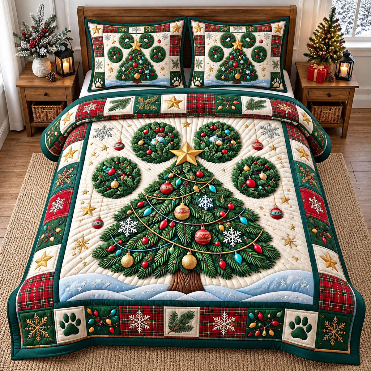 Santa Paws 3-Piece Quilted Bedding Set GFTONMU3883