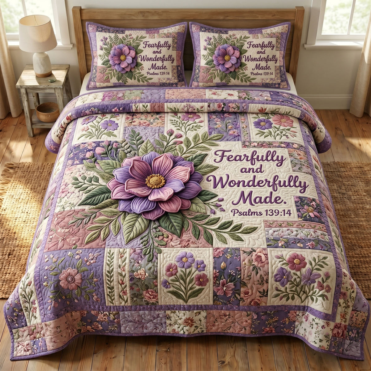 Floral Bible 3-Piece Quilted Bedding Set GFTONMU389