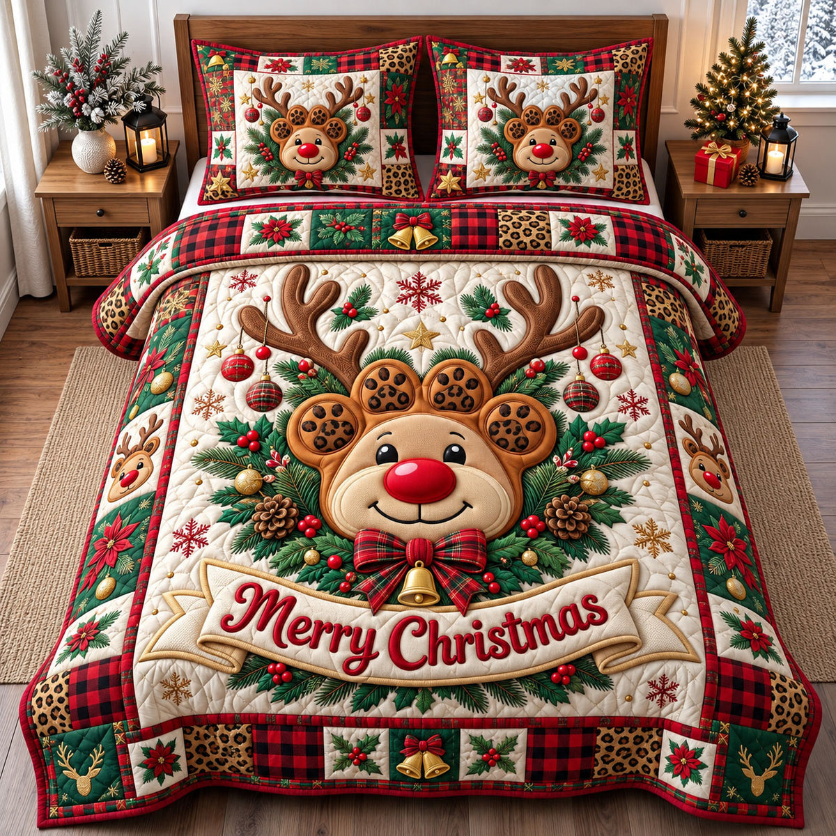 Santa Paws 3-Piece Quilted Bedding Set GFTONMU3890
