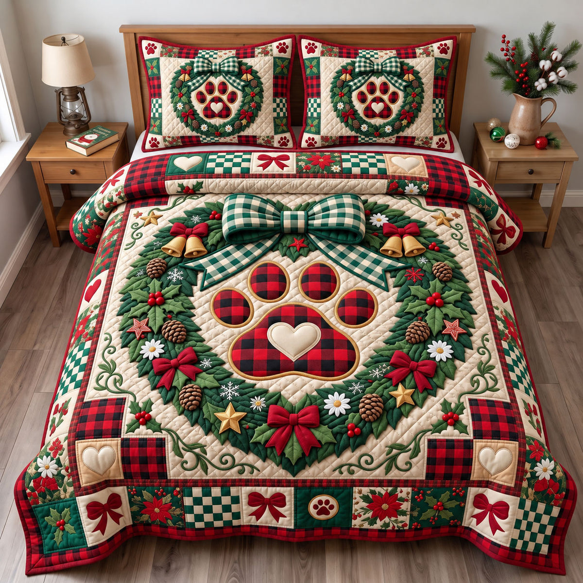 Santa Paws 3-Piece Quilted Bedding Set GFTONMU3893