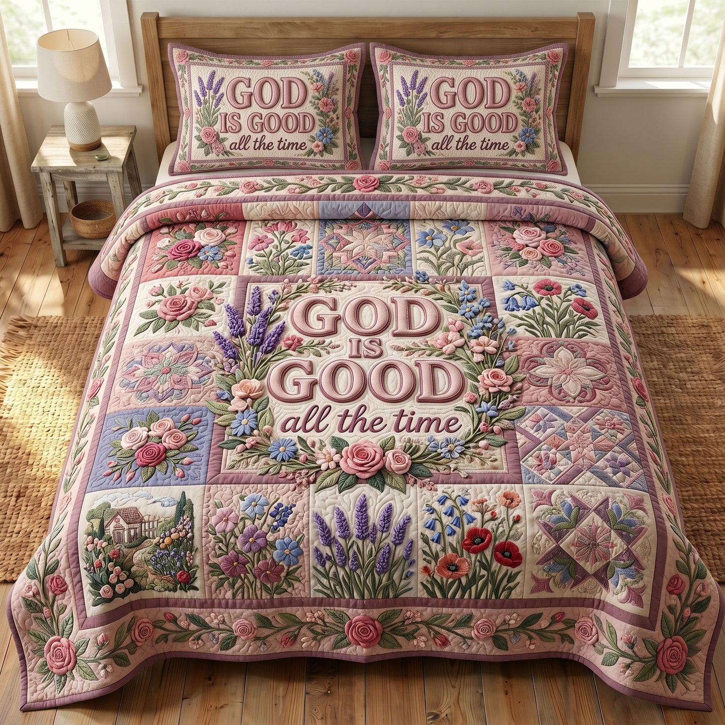 Floral Bible 3-Quilted Bedding Set GFTONMU390