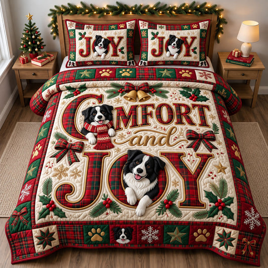 Border Collie 3-Piece Quilted Bedding Set GFTONMU3909