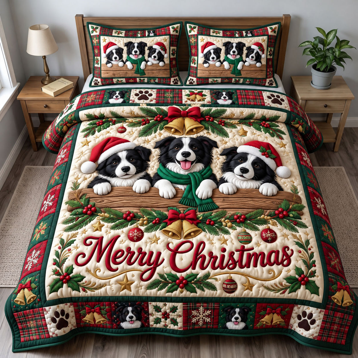 Border Collie 3-Piece Quilted Bedding Set GFTONMU3910