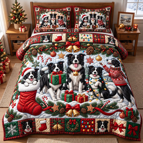 Border Collie 3-Piece Quilted Bedding Set GFTONMU3911