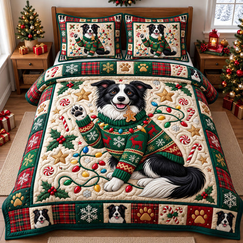 Border Collie 3-Piece Quilted Bedding Set GFTONMU3912