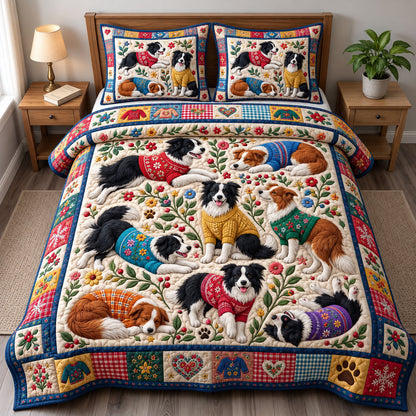 Border Collie 3-Piece Quilted Bedding Set GFTONMU3914