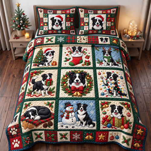 Border Collie 3-Piece Quilted Bedding Set GFTONMU3915