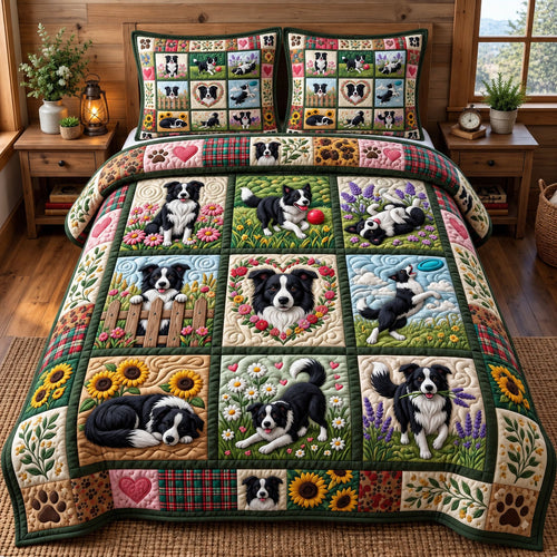 Border Collie 3-Piece Quilted Bedding Set GFTONMU3916