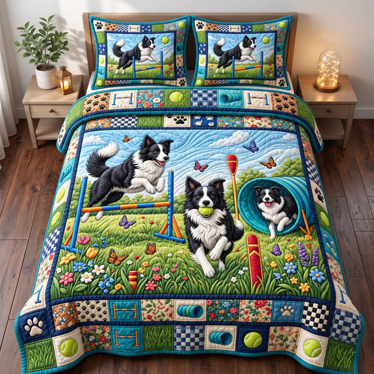 Border Collie 3-Piece Quilted Bedding Set GFTONMU3918