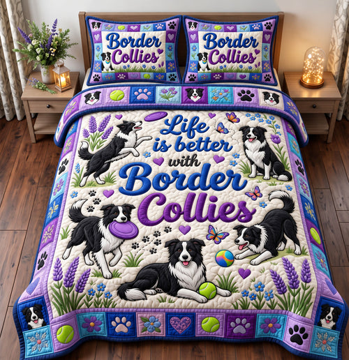 Border Collie 3-Piece Quilted Bedding Set GFTONMU3919
