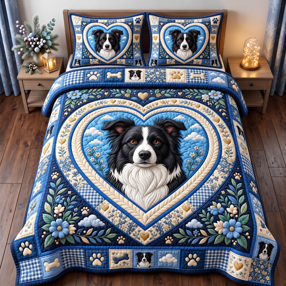 Border Collie 3-Piece Quilted Bedding Set GFTONMU3920