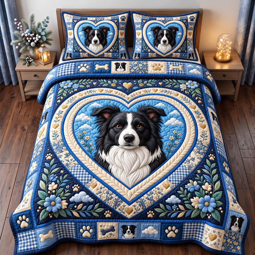 Border Collie 3-Piece Quilted Bedding Set GFTONMU3920
