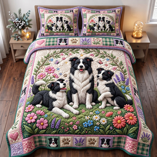 Border Collie 3-Piece Quilted Bedding Set GFTONMU3921
