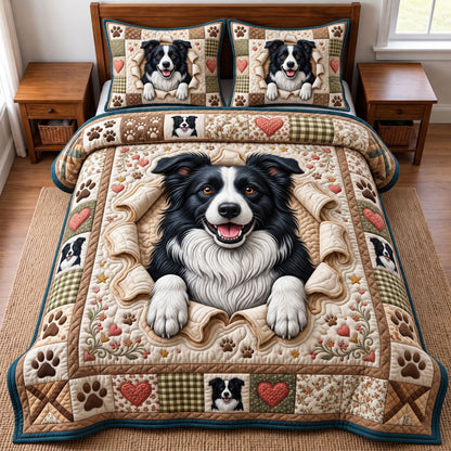Border Collie 3-Piece Quilted Bedding Set GFTONMU3922