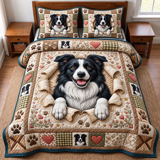 Border Collie 3-Piece Quilted Bedding Set GFTONMU3922