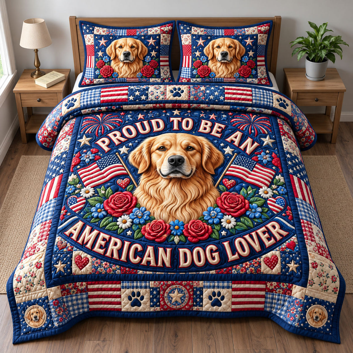 Golden Retrievers 3-Piece Quilted Bedding Set GFTONMU3949
