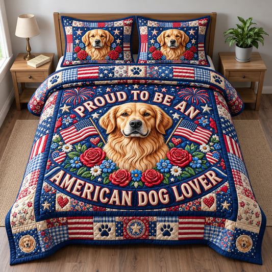 Golden Retrievers 3-Piece Quilted Bedding Set GFTONMU3949