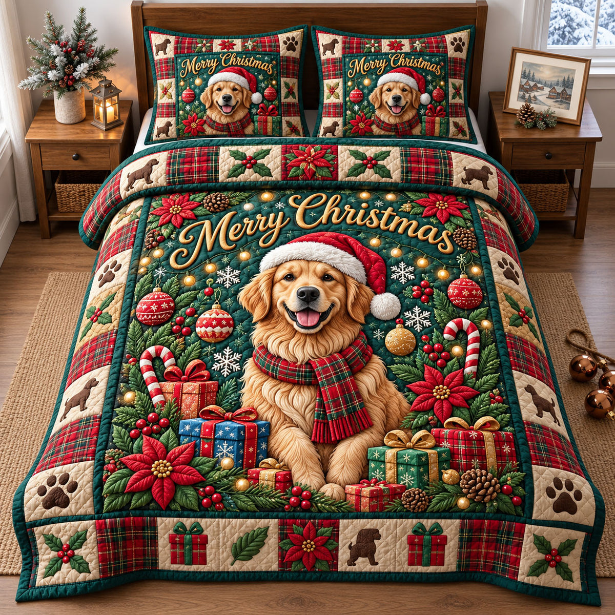 Golden Retrievers 3-Piece Quilted Bedding Set GFTONMU3950