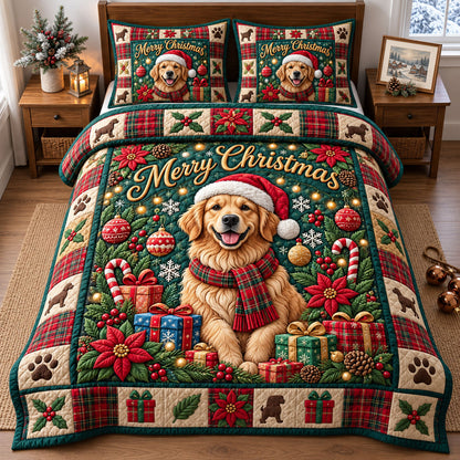 Golden Retrievers 3-Piece Quilted Bedding Set GFTONMU3950