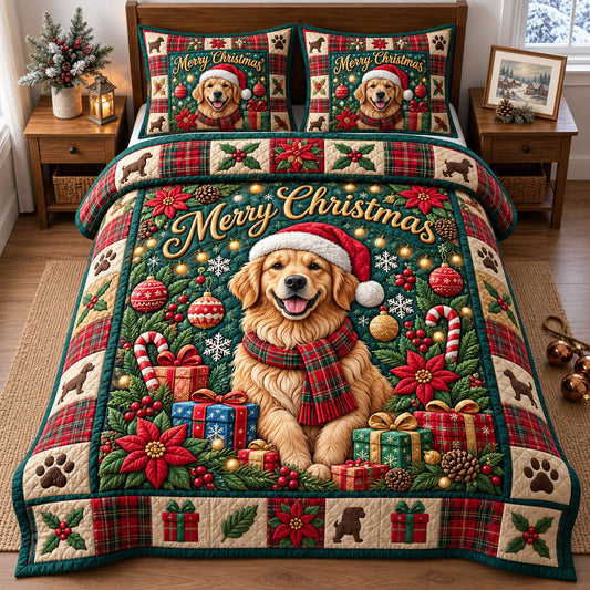 Golden Retrievers 3-Piece Quilted Bedding Set GFTONMU3950