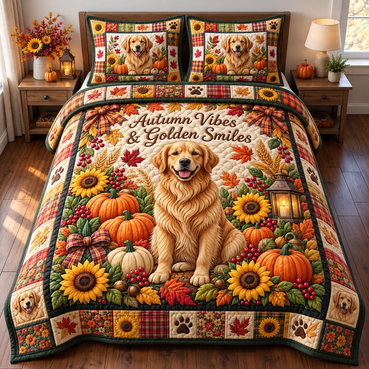 Golden Retrievers 3-Piece Quilted Bedding Set GFTONMU3952