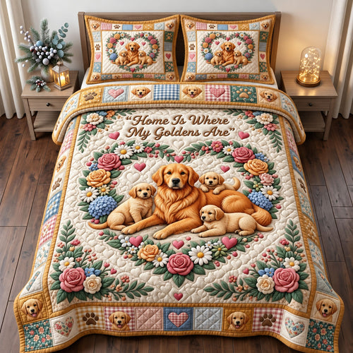 Golden Retrievers 3-Piece Quilted Bedding Set GFTONMU3953